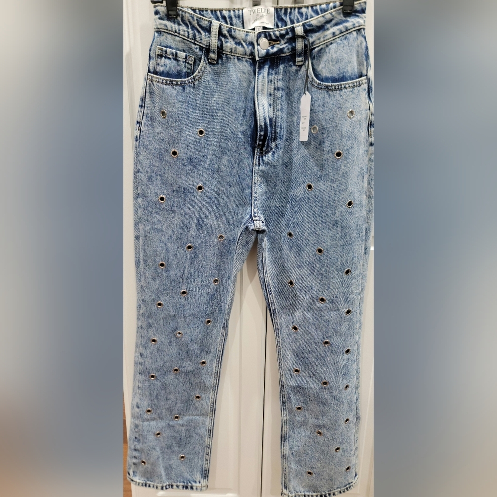 Twelve By  Ontwelfth Light Blue Jeans with Metal Eyelet Accents